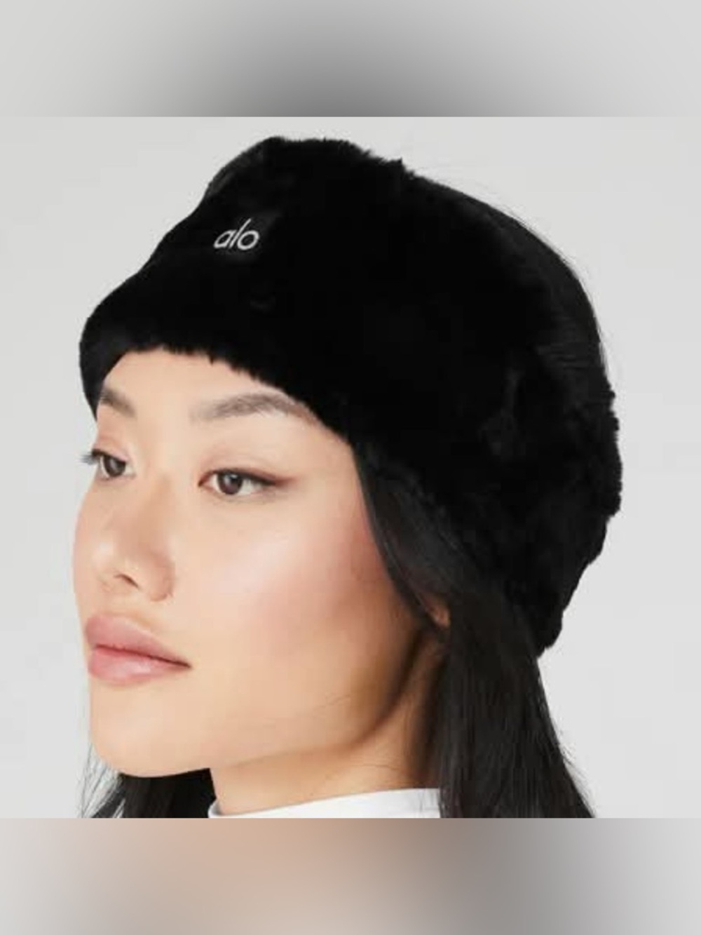 ALO Yoga Faux Fur Ear Warmers - Black | Plush Cozy Winter Headband | One Size